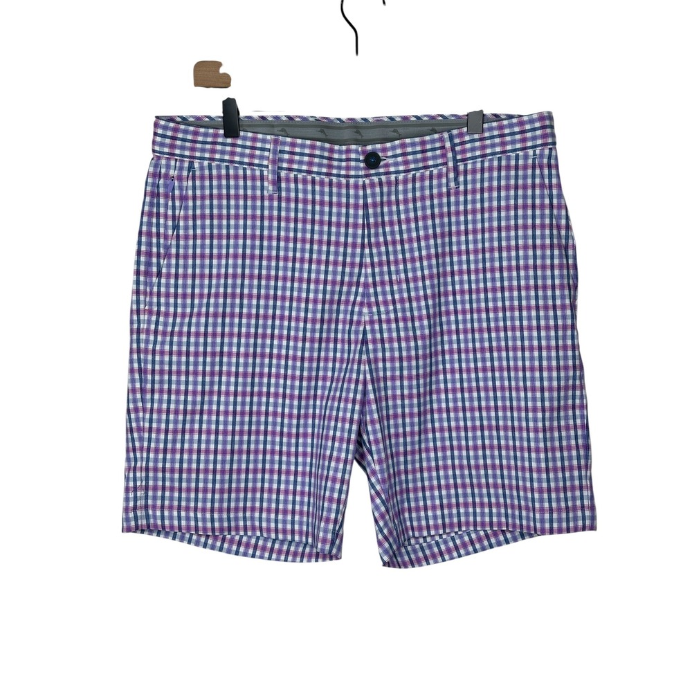 NEW Tommy Bahama Tee Time Check Shorts 33 Paisley Purple Plaid Performance Golf